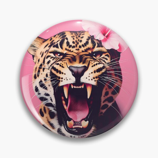 Item preview, Fierce & Fragile: Roaring Jaguar with Pink Hibiscus designed and sold by MakarenaCreate.
