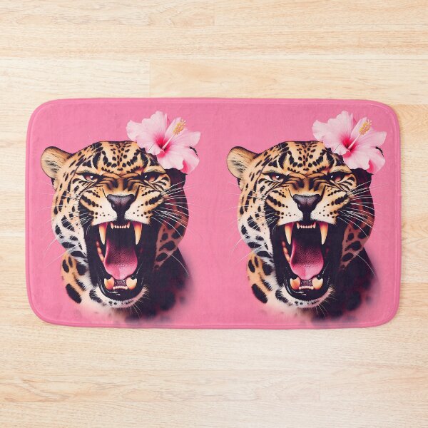 Item preview, Fierce & Fragile: Roaring Jaguar with Pink Hibiscus designed and sold by MakarenaCreate.