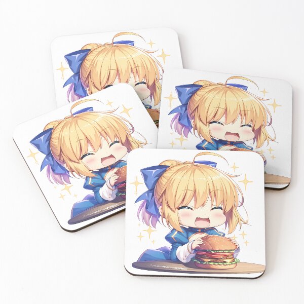 Item preview, Saber Fate Stay Night Anime Girl Kawaii Chibi Burger Golden Sparkle designed and sold by earlobejerk.