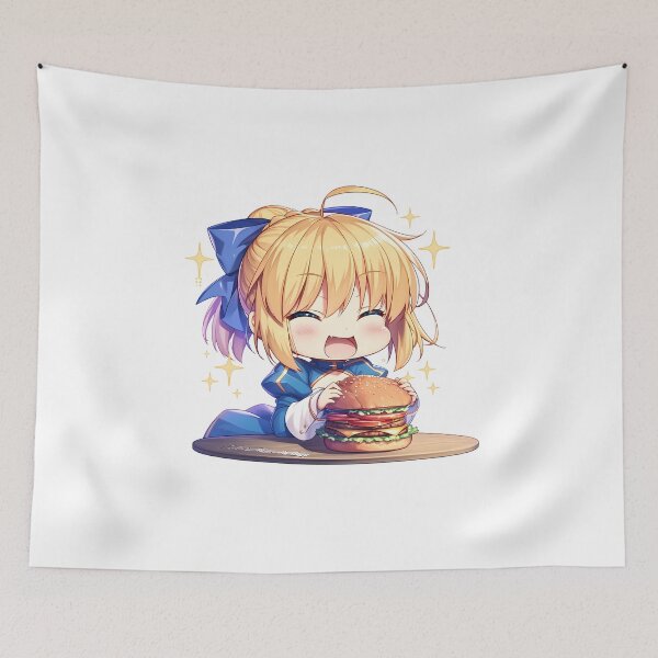 Item preview, Saber Fate Stay Night Anime Girl Kawaii Chibi Burger Golden Sparkle designed and sold by earlobejerk.