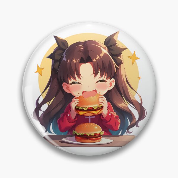 Item preview, Rin Tohsaka Fate Stay Night Anime Girl Kawaii Chibi Burger Twin Tail Magic designed and sold by earlobejerk.