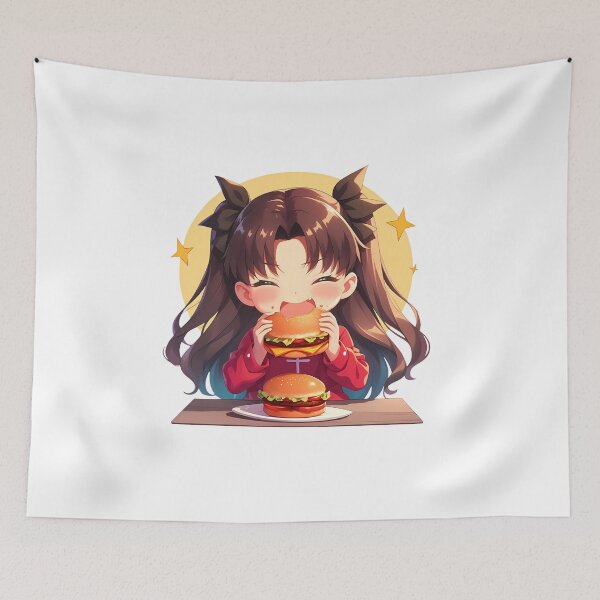 Item preview, Rin Tohsaka Fate Stay Night Anime Girl Kawaii Chibi Burger Twin Tail Magic designed and sold by earlobejerk.