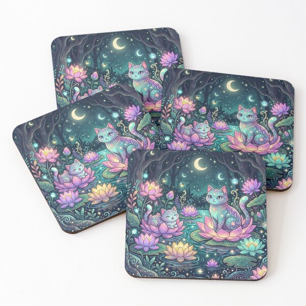 Item preview, Magical Cats in Lotus Pond designed and sold by Iampoji.