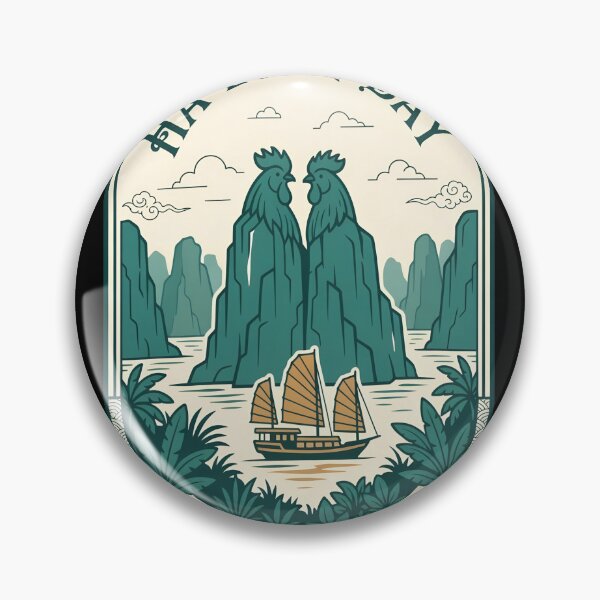 Item preview, Ha Long Bay Rooster Rocks Travel Badge designed and sold by CuteArtKawaii.