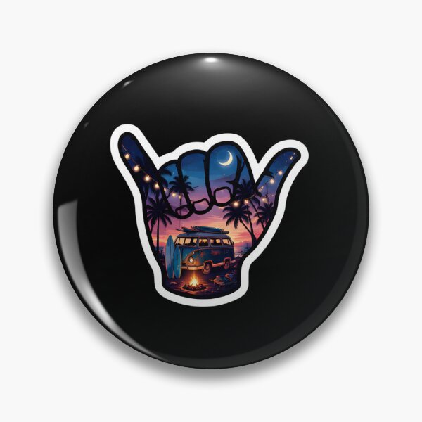 Item preview, Surf Van Shaka Tropical Beach Campfire Night Sticker designed and sold by FestivityFinds.