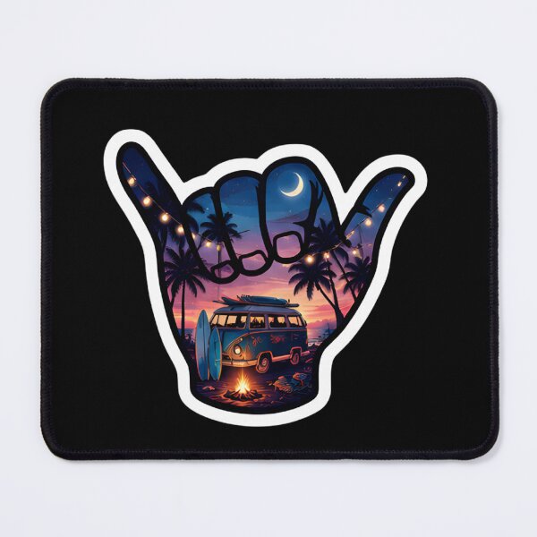 Item preview, Surf Van Shaka Tropical Beach Campfire Night Sticker designed and sold by FestivityFinds.