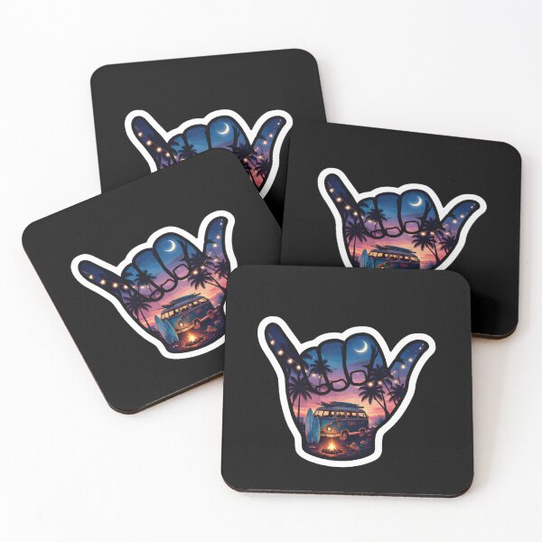 Item preview, Surf Van Shaka Tropical Beach Campfire Night Sticker designed and sold by FestivityFinds.