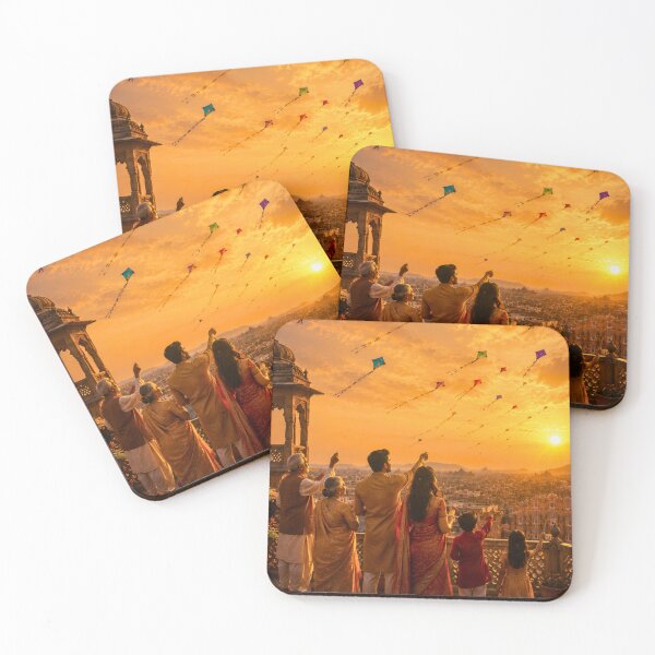 Item preview, Makar Sankranti Celebration | Family Flying Kites at Golden Sunset | Indian Festival Wall Art designed and sold by Homyar.