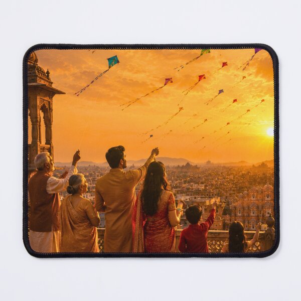 Item preview, Makar Sankranti Celebration | Family Flying Kites at Golden Sunset | Indian Festival Wall Art designed and sold by Homyar.