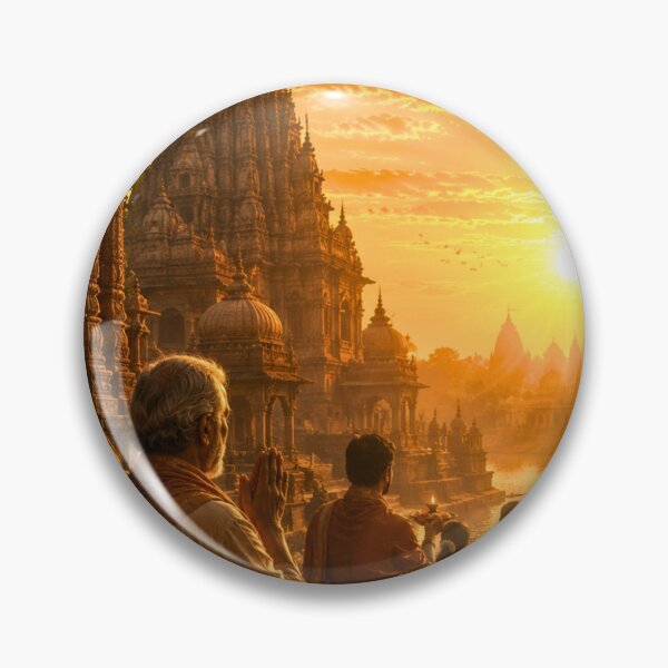 Item preview, Makar Sankranti Temple Sunrise | Sacred Golden Dawn of Uttarayan | Spiritual Indian Art designed and sold by Homyar.