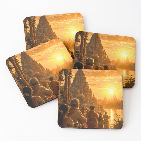 Item preview, Makar Sankranti Temple Sunrise | Sacred Golden Dawn of Uttarayan | Spiritual Indian Art designed and sold by Homyar.