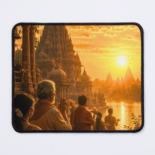 Item preview, Makar Sankranti Temple Sunrise | Sacred Golden Dawn of Uttarayan | Spiritual Indian Art designed and sold by Homyar.