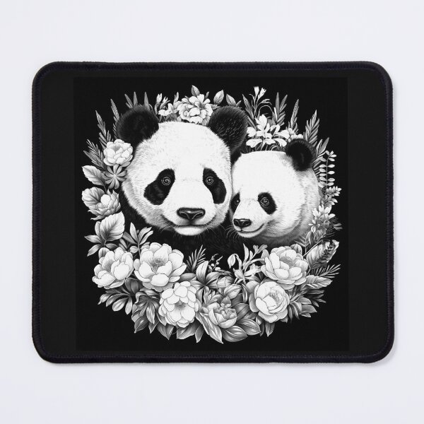 Item preview, Black and White Panda Couple Floral Wildlife Art designed and sold by inkoutninja.