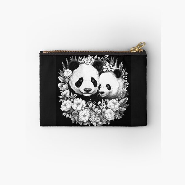 Item preview, Black and White Panda Couple Floral Wildlife Art designed and sold by inkoutninja.