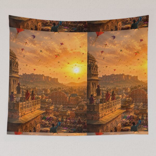 Item preview, Makar Sankranti in Jaipur | Colorful Kite Festival Over the Pink City | Rajasthan Wall Art designed and sold by Homyar.