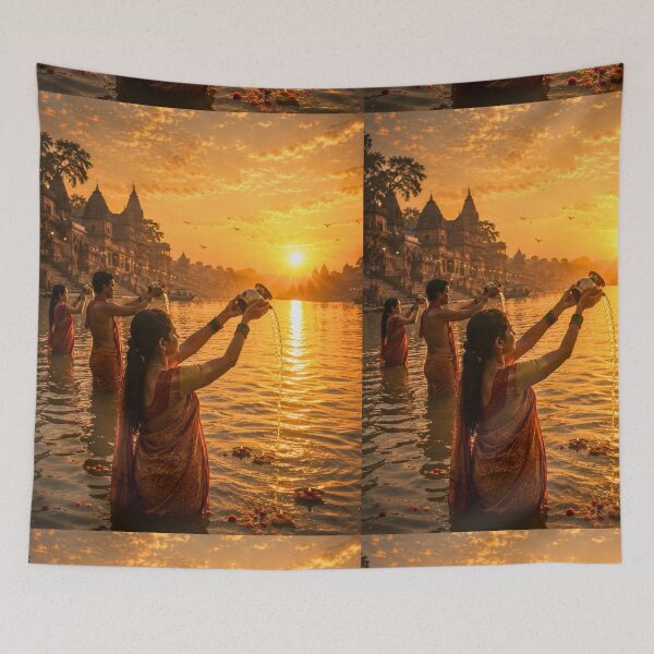 Item preview, Makar Sankranti Surya Arghya | Sacred River Offering at Sunrise | Hindu Spiritual Art designed and sold by Homyar.