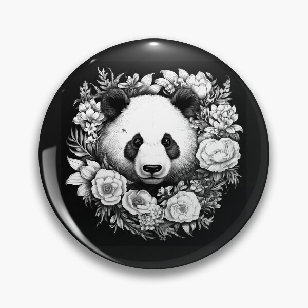 Item preview, Black and White Panda Floral Wreath Art designed and sold by inkoutninja.