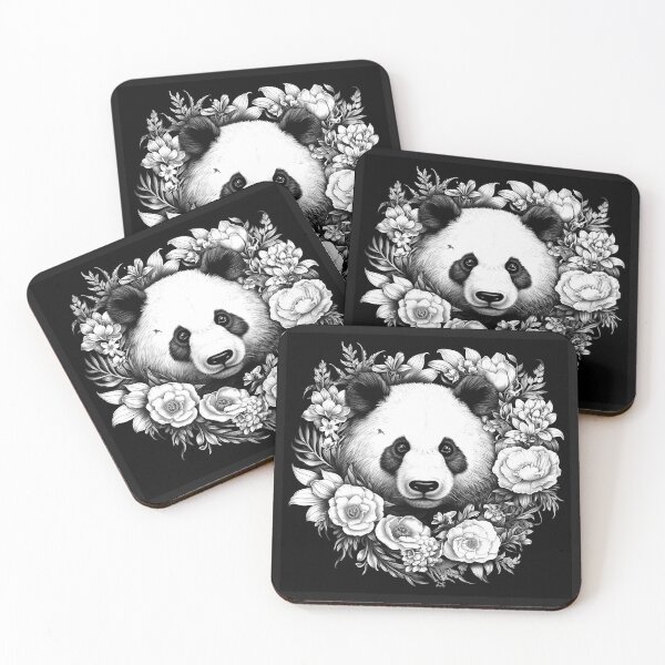 Item preview, Black and White Panda Floral Wreath Art designed and sold by inkoutninja.
