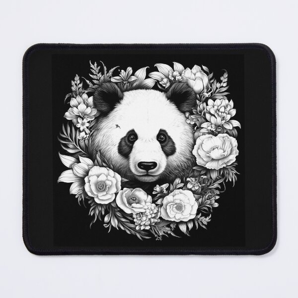 Item preview, Black and White Panda Floral Wreath Art designed and sold by inkoutninja.