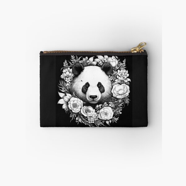 Item preview, Black and White Panda Floral Wreath Art designed and sold by inkoutninja.