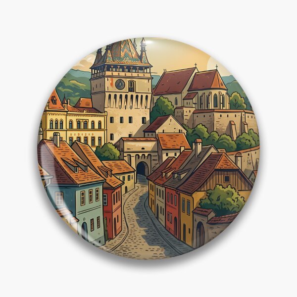 Item preview, Sighișoara Romania Vintage Travel Poster designed and sold by Ar0undTheW0rld.