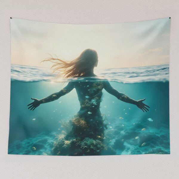 Item preview, Ocean Goddess World Ocean Day Coral Reef Art Print designed and sold by DreamyWallVibes.