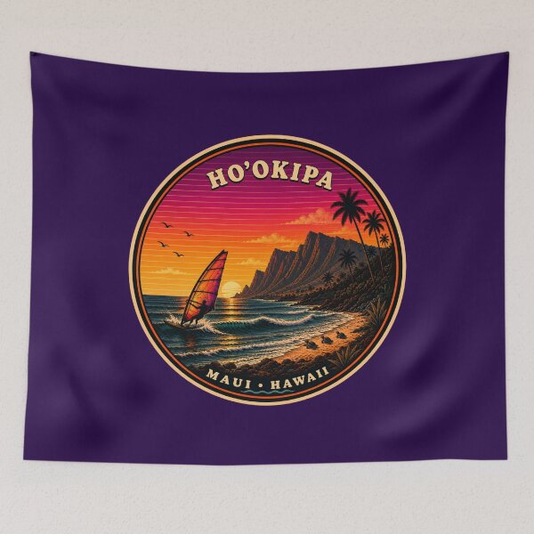 Item preview, Ho'okipa Beach Maui Retro Sunset Badge designed and sold by Swanny's Custom T-shirt and Gift Designs.