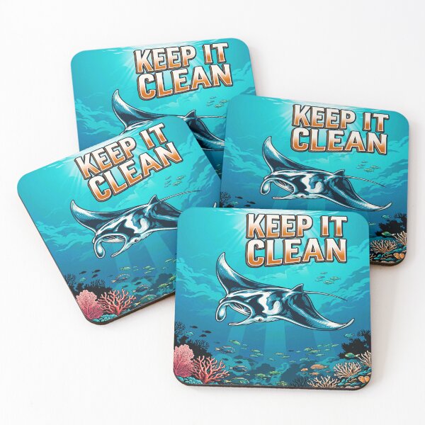 Item preview, Keep It Clean Manta Ray — Ocean Conservation Marine Wildlife Vintage Art Print designed and sold by MālamaThreads.