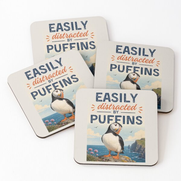 Item preview, Easily distracted by puffins on a coastal cliff designed and sold by Rue Market.