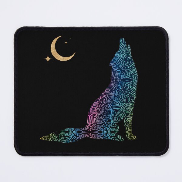 Item preview, Psychedelic Howling Fox Neon Line Art with Gold Moon designed and sold by QuirkyCloud Designs.