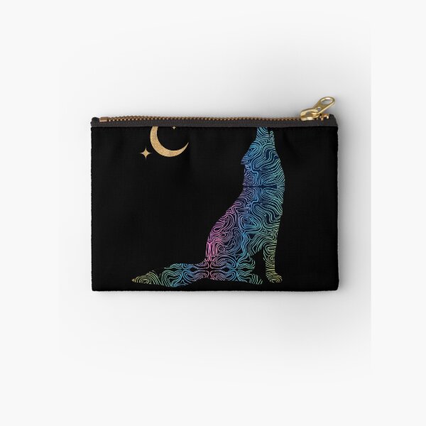 Artikelvorschau, Psychedelische Neon-Linienzeichnung eines heulenden Fuchses mit goldenem Mond entworfen und verkauft von QuirkyCloud Designs.