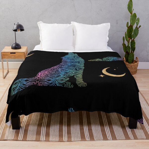 Item preview, Psychedelic Howling Fox Neon Line Art with Gold Moon designed and sold by QuirkyCloud Designs.