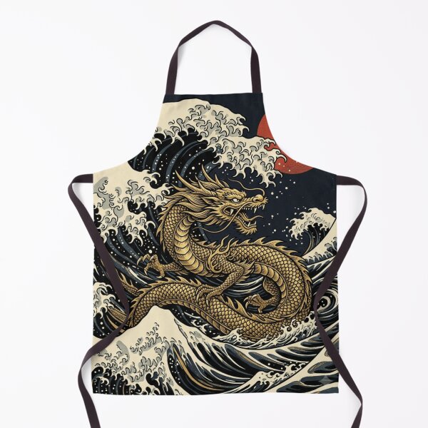 Item preview, Golden Dragon Rising Through Great Waves Japanese Ukiyo-e Style Art designed and sold by vekotpu.