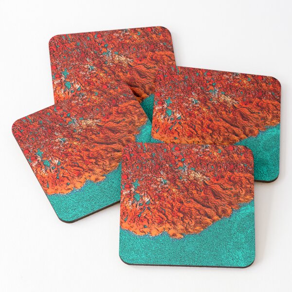 Item preview, Red Lichen Turquoise Water designed and sold by Brightside-art.