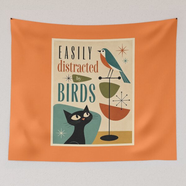 Item preview, Easily distracted by birds vintage cat poster designed and sold by Rue Market.