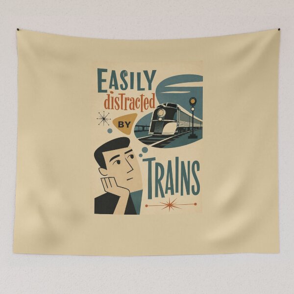 Item preview, Easily distracted by trains vintage travel poster designed and sold by Rue Market.