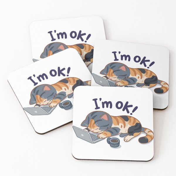 Item preview, Cute Tired Calico Cat Sleeping on Laptop I'm OK designed and sold by banglalook.