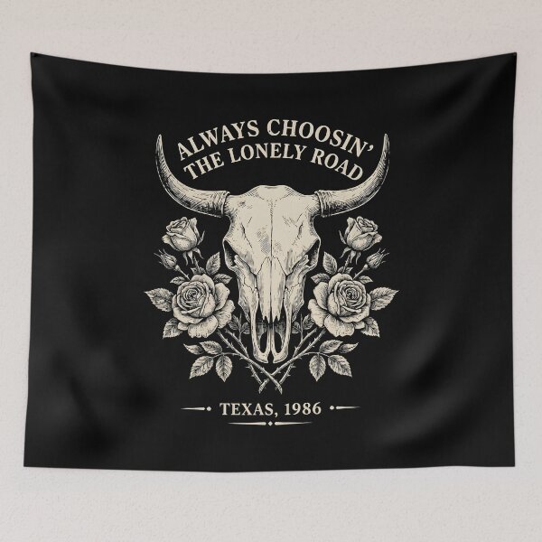 Item preview, Always Choosin The Lonely Road Texas Longhorn Skull designed and sold by SplashTastic.