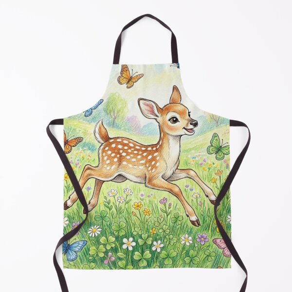 Item preview, Cute Fawn Deer Playing with Butterflies in Flower Meadow Illustration designed and sold by TaiwanMemory.