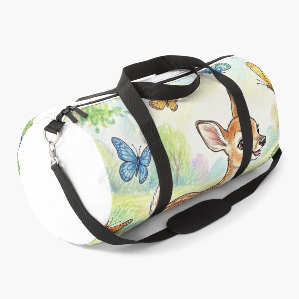 Item preview, Cute Fawn Deer Playing with Butterflies in Flower Meadow Illustration designed and sold by TaiwanMemory.