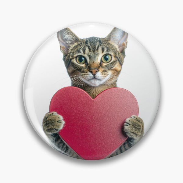 Item preview, Anniversary Tabby Cat Poster with Red Heart - "I Love You" Pet Graphic - Expressive Green-Eyed Kitten Art designed and sold by WildGentlemen.