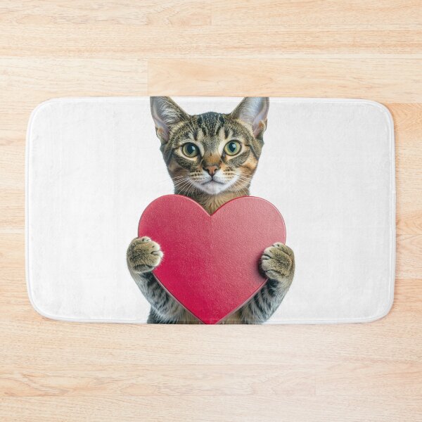 Item preview, Anniversary Tabby Cat Poster with Red Heart - "I Love You" Pet Graphic - Expressive Green-Eyed Kitten Art designed and sold by WildGentlemen.