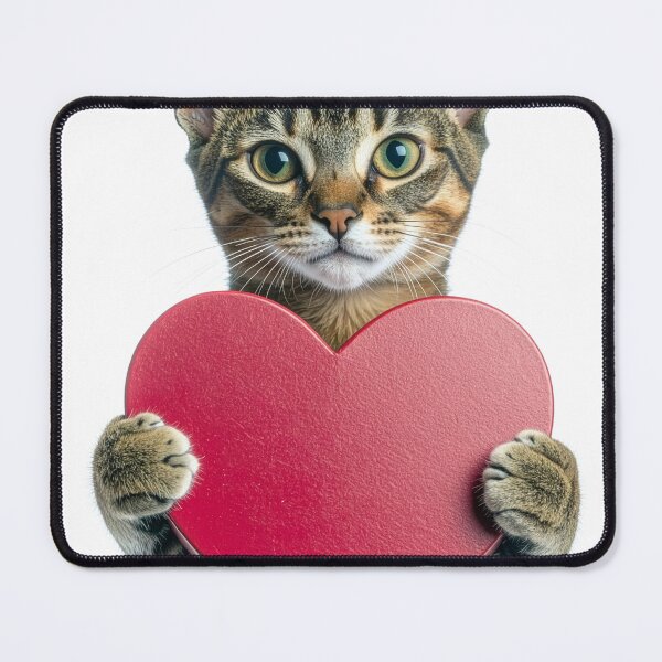 Item preview, Anniversary Tabby Cat Poster with Red Heart - "I Love You" Pet Graphic - Expressive Green-Eyed Kitten Art designed and sold by WildGentlemen.