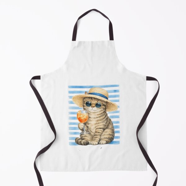 Item preview, Cool Summer Cat with Cocktail | Vacation Vibes Watercolor Cat Art designed and sold by Backsay.