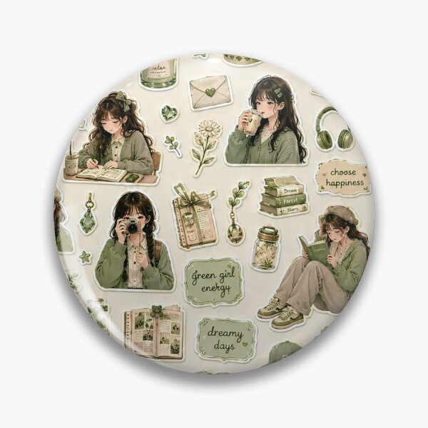 Item preview, Sage Green Aesthetic Cute Anime Girl Sticker Sheet Mega Pack designed and sold by KeerthiCuteFind.
