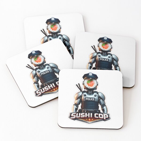 Item preview, Cyberpunk Sushi Cop - Futuristic Mech Roll Sticker designed and sold by Surreal Characters & Cute Pups.