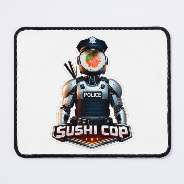 Item preview, Cyberpunk Sushi Cop - Futuristic Mech Roll Sticker designed and sold by Surreal Characters & Cute Pups.