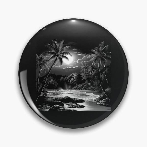 Item preview, Black and White Tropical Moonlit Beach Landscape designed and sold by inkoutninja.