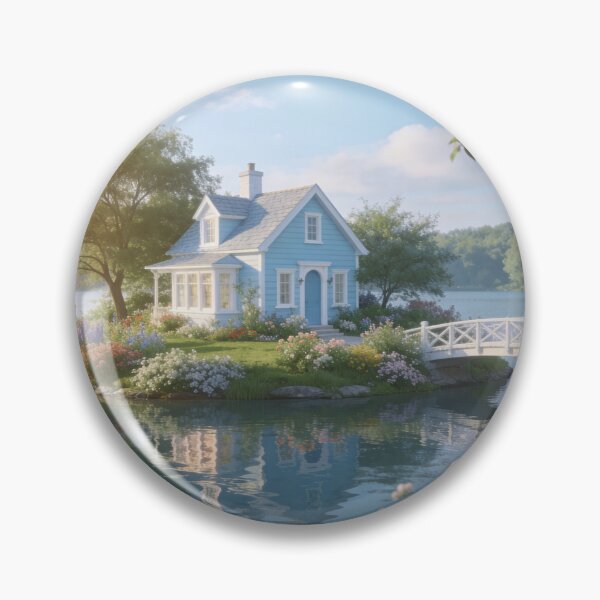 Artikelvorschau, Blue Lakeside Cottage with Garden Bridge entworfen und verkauft von BlareBlare.
