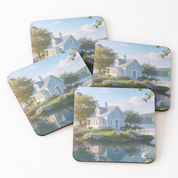 Item preview, Blue Lakeside Cottage with Garden Bridge designed and sold by BlareBlare.